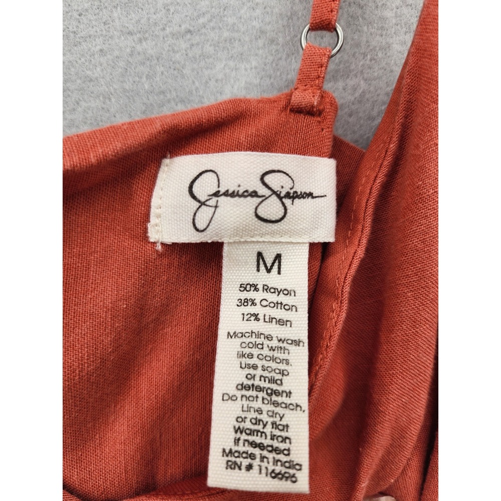Jessica Simpson Terracotta Linen Blend Tiered Midi Dress Cutout Back Bow Medium - Picture 2 of 11